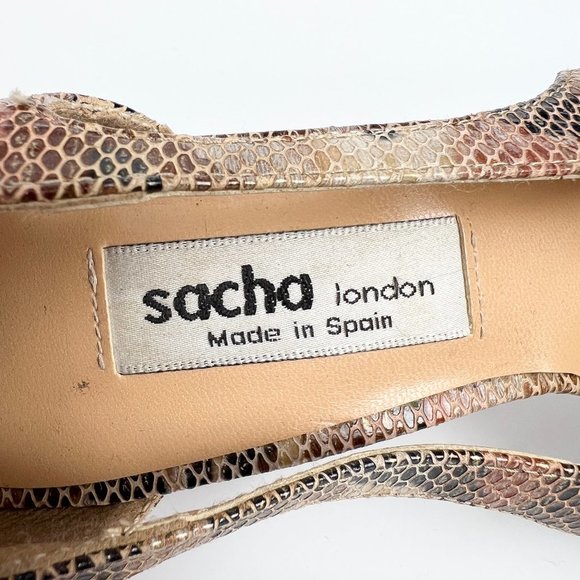 Vintage 90s Leather Sacha London Square Toe Cut Out Chunky Mid Heel Sandal Pumps - Picture 2 of 6